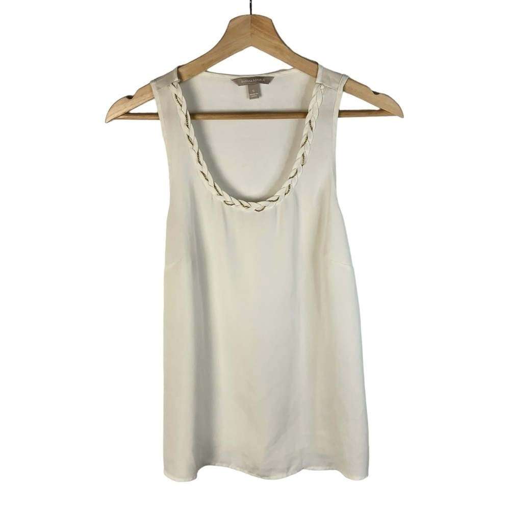 Banana Republic Off White Gold Scoop Neck Sleeveless Top S